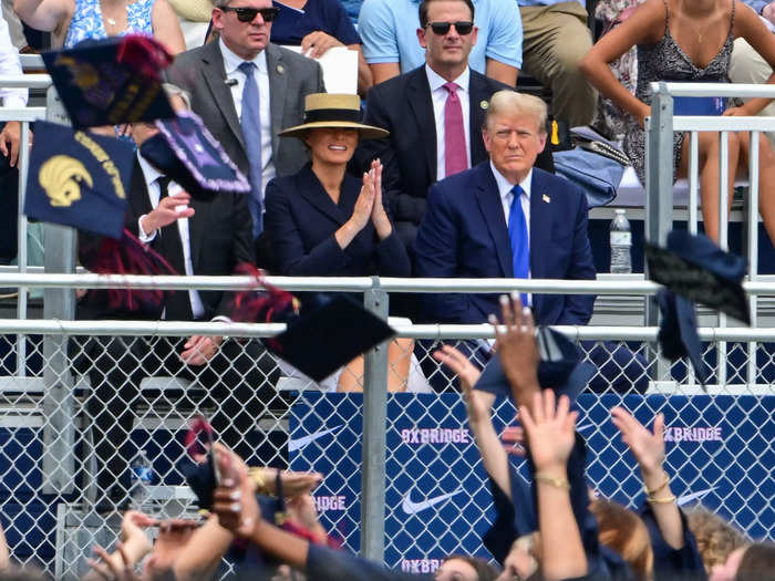 May 2024: Melania Trump sat in the bleachers when Barron graduated high school. 