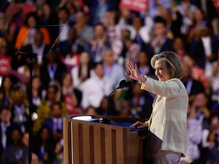 She walked offstage to "Fight Song" by Rachel Platten, the hallmark song of her 2016 presidential campaign.