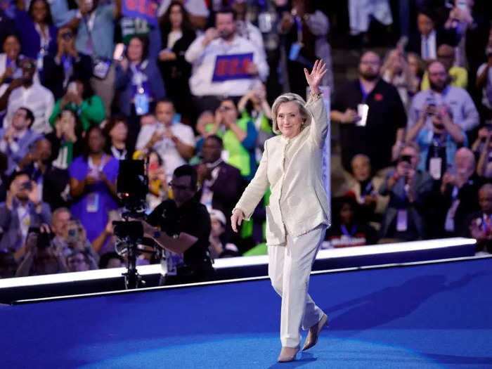 Hillary Clinton wore a white outfit to deliver her primetime speech in a reference to the women