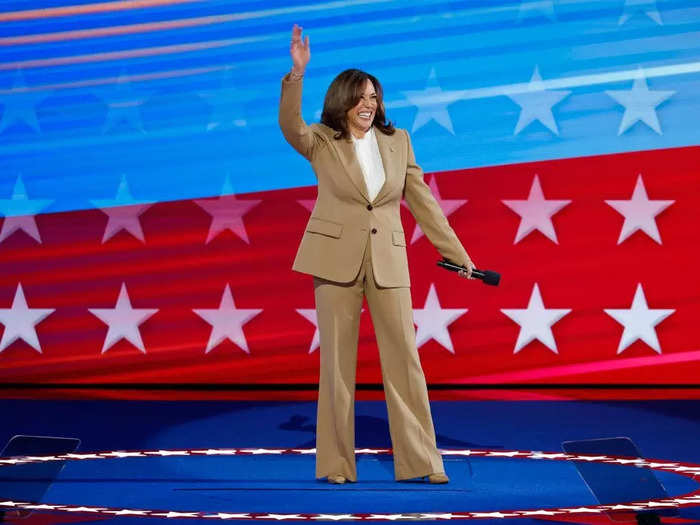 Vice President Kamala Harris wore a tan suit by Chloé, which some theorized was a callback to Barack Obama