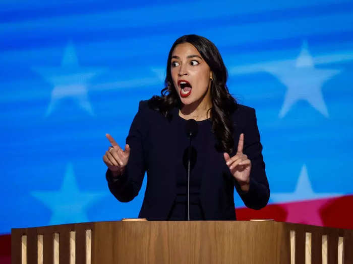 Rep. Alexandria Ocasio-Cortez delivered a fiery speech in support of Harris and Tim Walz.