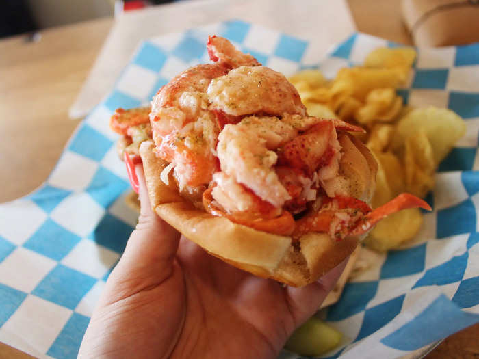 The lobster roll came piled high with meat, which was dusted in the restaurant