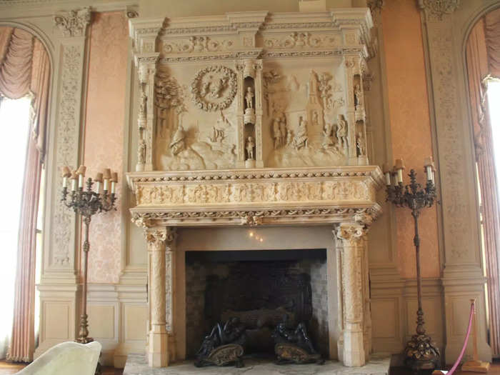 The Gothic fireplace featured French limestone panels that were cast from an original Rennaissance chimneypiece.