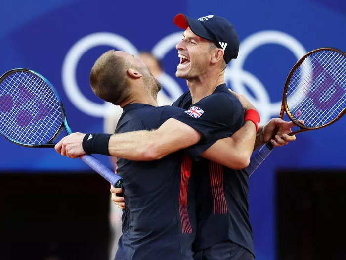 In this photo by Clive Brunskill, the tennis legends Andy Murray and Dan Evans celebrated their win in the first round of men