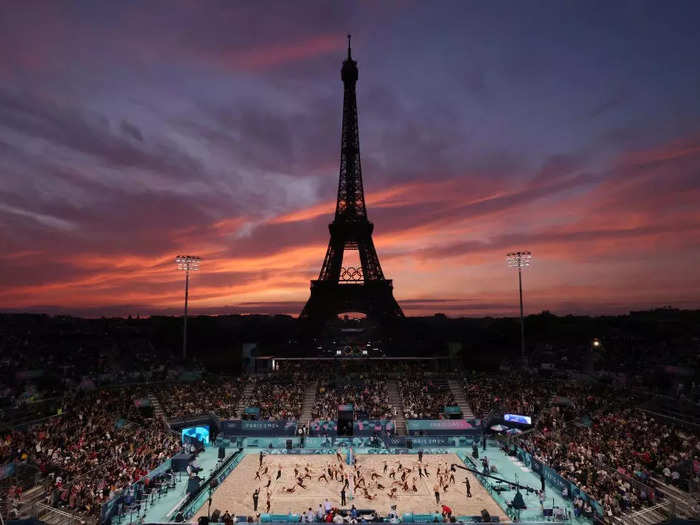 Another "Layers of the Games" image taken by Vivas shows Eiffel Tower Stadium at sunset.