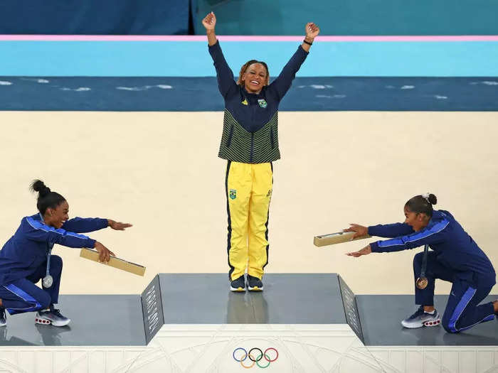 The photographer Elsa had a feeling that Biles and Chiles would do something special during the floor-exercise medal ceremony where the Brazilian gymnast Rebeca Andrade won gold.