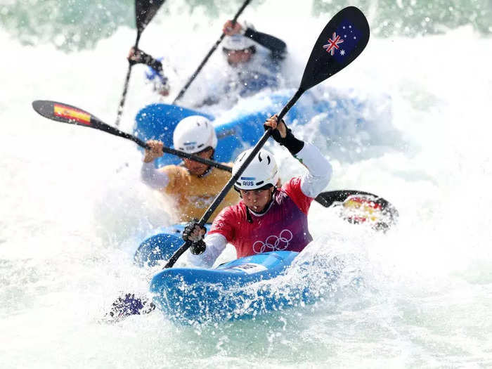 Justin Setterfield photographed kayak cross, a new Olympic event where kayakers race four at a time.