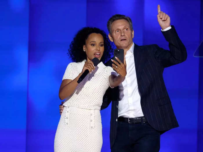 Goldwyn and his "Scandal" costar Kerry Washington reunited and filmed a video on the DNC stage.