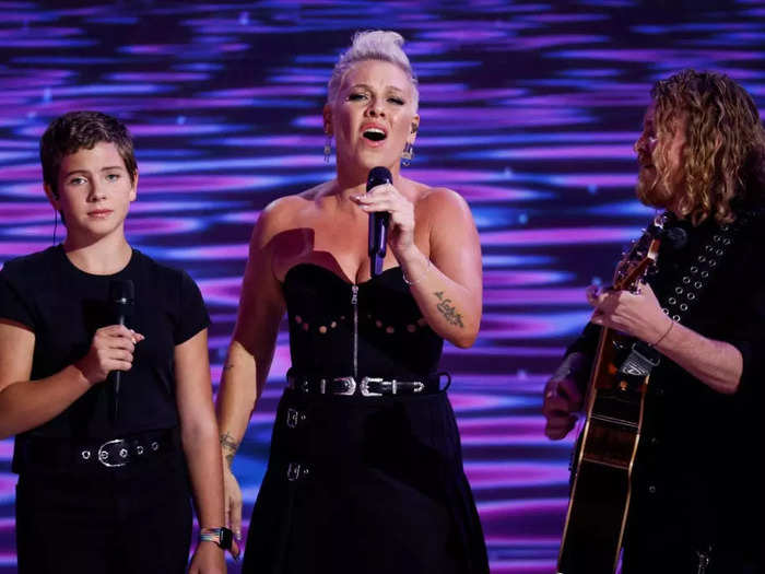 Pink sang "What About Us" with her daughter, Willow, after survivors of gun violence shared their stories.