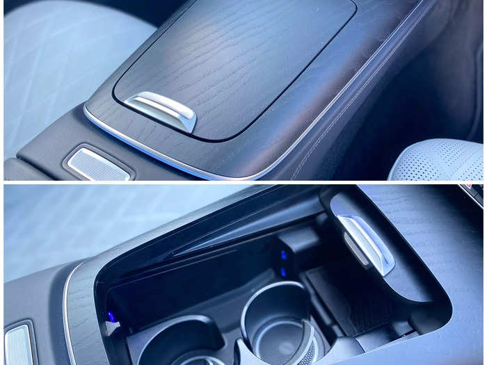 With the shifter located on a stalk to the right of the steering column, the center console is freed up for storage and charging