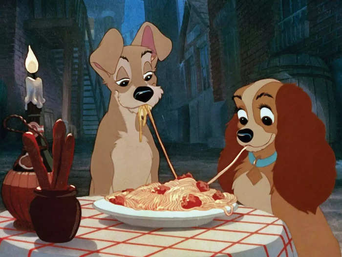 "Lady and the Tramp" produced one of the most iconic scenes in Disney history when it came out in 1955.