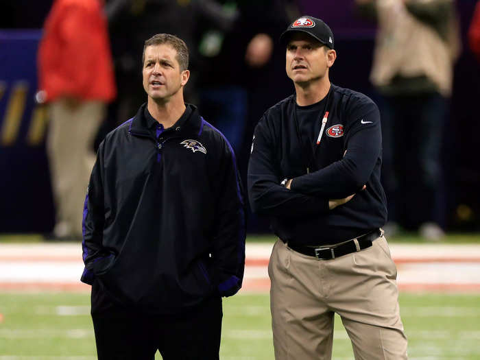 Jim and John Harbaugh, now head coaches of the Los Angeles Chargers and Baltimore Ravens, respectively, once faced off in the Super Bowl.