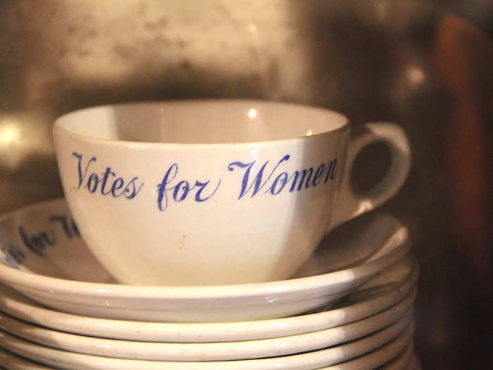 Alva Vanderbilt made a set of china emblazoned with "Votes for Women" which she used at women