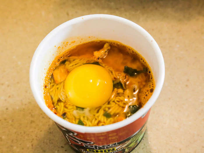 Turn your instant ramen into a full breakfast by adding bacon and eggs.