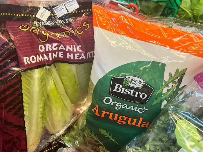 The Ready Pac arugula and Trader Joe’s romaine hearts are my must-have greens. 