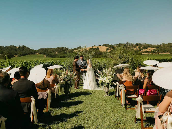 The couple said their vows at a vineyard.