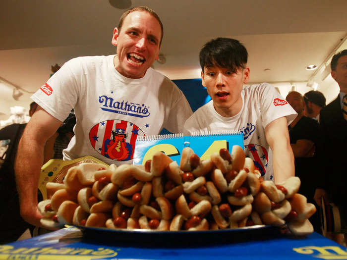 If all else fails, watch these two guys scarf dozens of hot dogs.