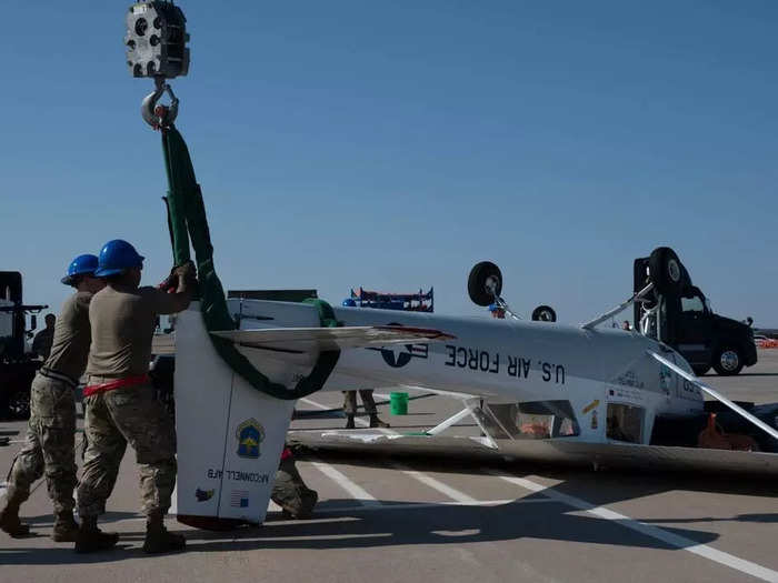 Strong winds flipped a plane