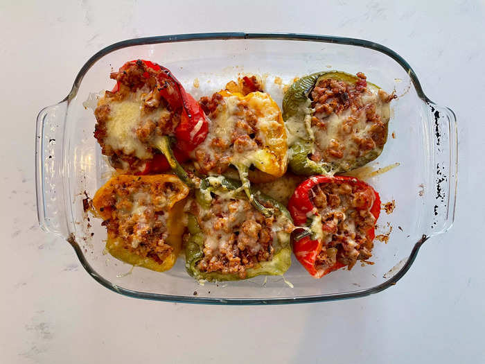 Stuffed peppers are cheap, easy, and perfect to freeze for later.