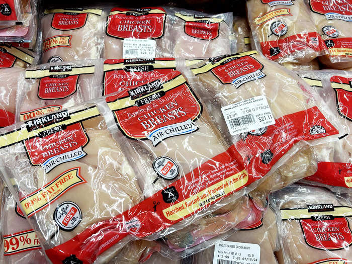 I freeze the Kirkland Signature boneless and skinless chicken breasts for various recipes.