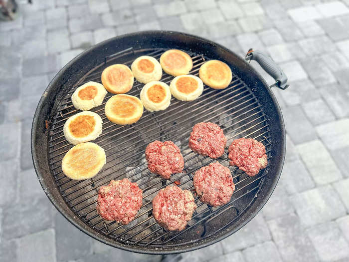 Finally, it was time to head to my patio to grill the burgers and toast the English muffins.