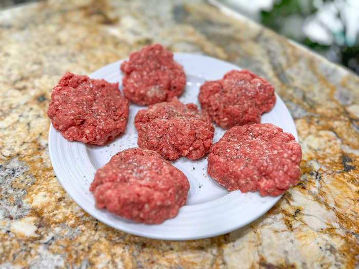 After shaping each burger by hand, I let the patties chill in the refrigerator for a bit.