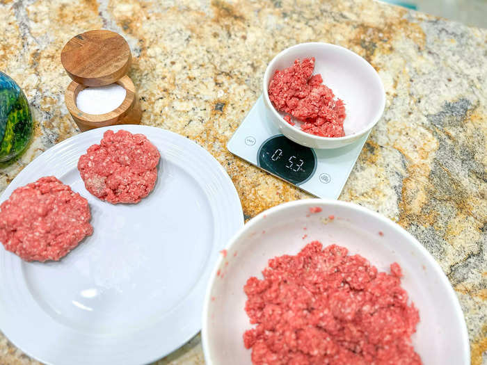 I used a food scale to evenly divide the ground-beef mixture.