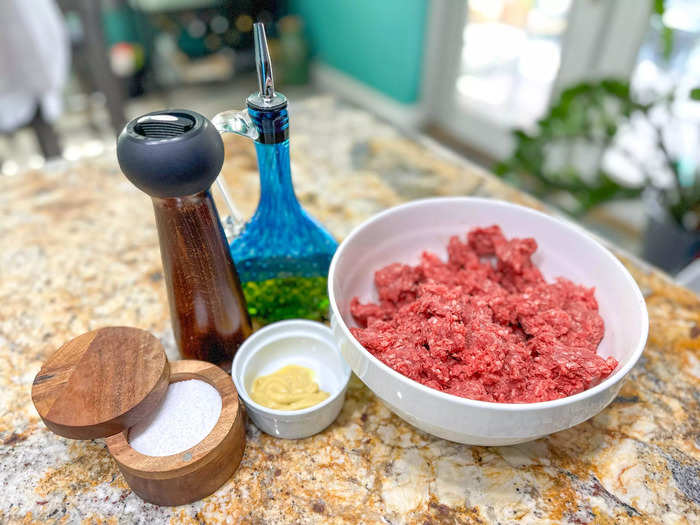 I started by gathering the ingredients for the burgers and the caramelized-onion topping.