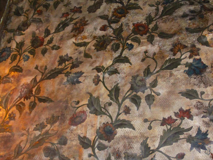 The wallpaper in the Dining Room was made of Spanish leather covered in silver and stamped with flowers.