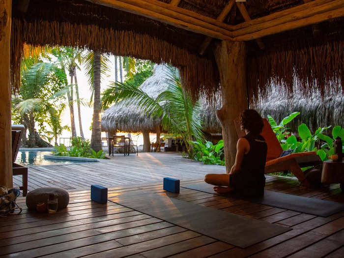 Each morning and evening, yoga was offered to guests.