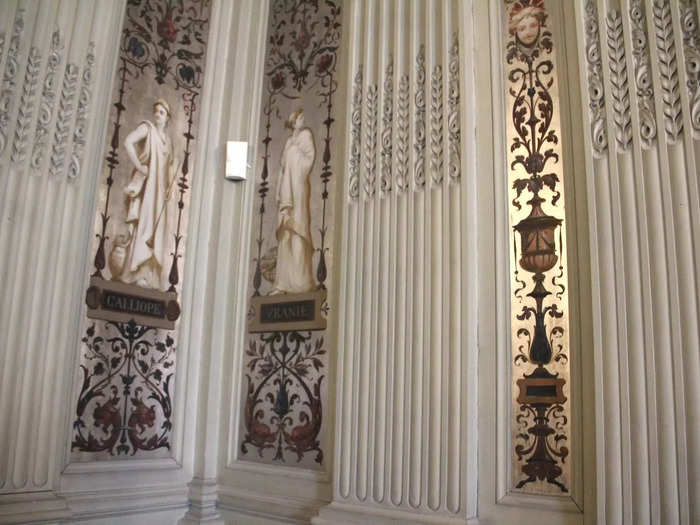 The morning room, designed by French decorator Jules Allard, featured platinum panels in the walls depicting Greek Muses.