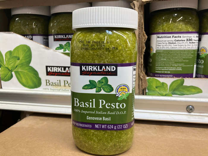 When I need a delicious flavor booster, I reach for the Kirkland Signature imported basil pesto.