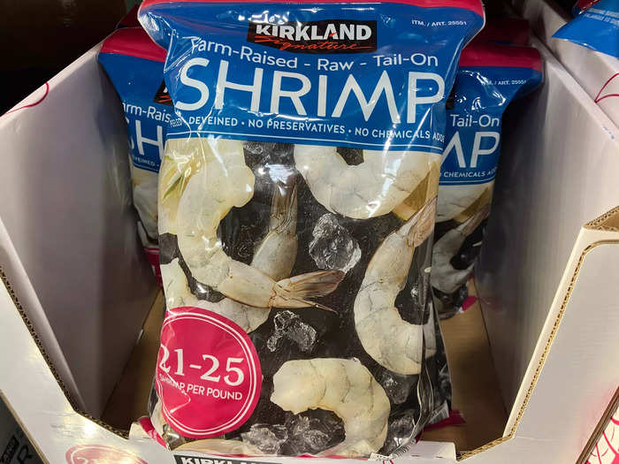 The plump, juicy Kirkland Signature farm-raised tail-on raw shrimp is always a winner.