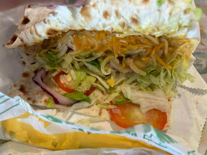 Finally, I tried Subway’s honey-mustard-chicken wrap. 