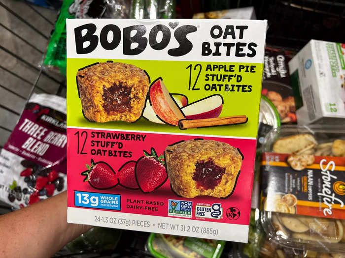 My husband has me grab a box of Bobo’s oat bites.