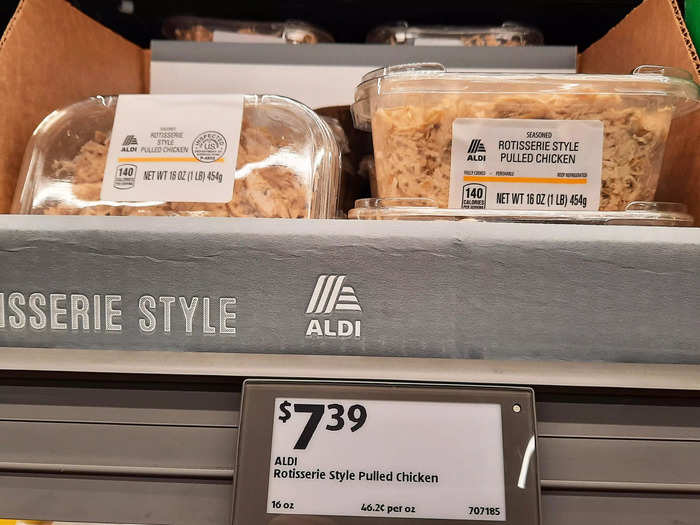 Aldi’s rotisserie-style pulled chicken is perfect when I need some added protein.