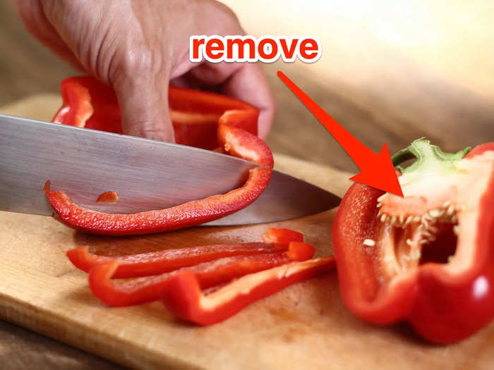 Bell peppers should be seeded prior to slicing.