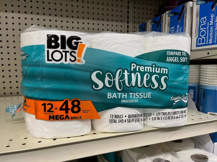 Big Lots also had a selection of cleaning and personal care products, such as this store-brand toilet paper.