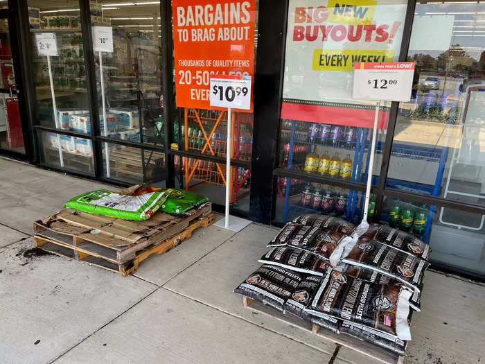 The first thing I noticed were these bags of potting soil and wood pellets for smoking meat.