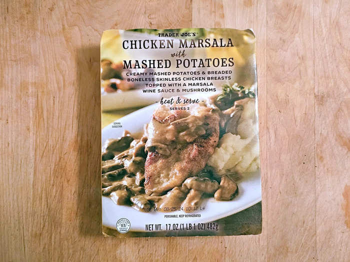 It’s all about the sauce in Trader Joe’s chicken Marsala with mashed potatoes.