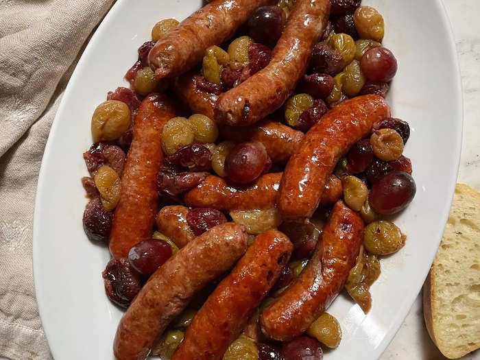 Roasted sausages and grapes sound a little funny, but the dish is amazing.