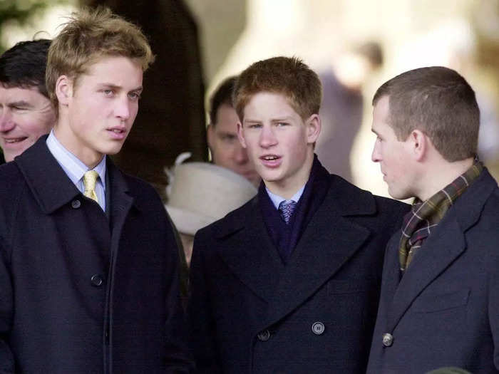 William and Harry spent time with their cousin Peter Phillips after a Christmas Day church service in Sandringham, Norfolk, in 2000.