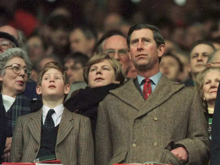 Harry joined his father at the Wales v Scotland game in the Five Nation Championship at Cardiff Arms Park in Cardiff in 1996.