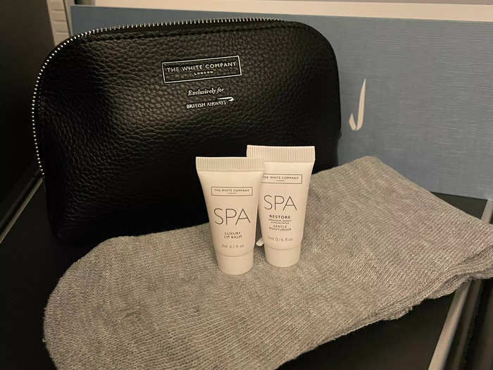 The amenity kit had everything I needed for a long flight.