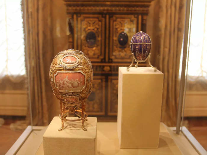 The centerpieces of the Icon Room were two gold and diamond-encrusted eggs made by Fabergé, a jeweler catering to Russian imperial rulers.