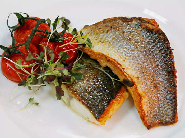 Pan-fried sea bass has a scrumptious texture.