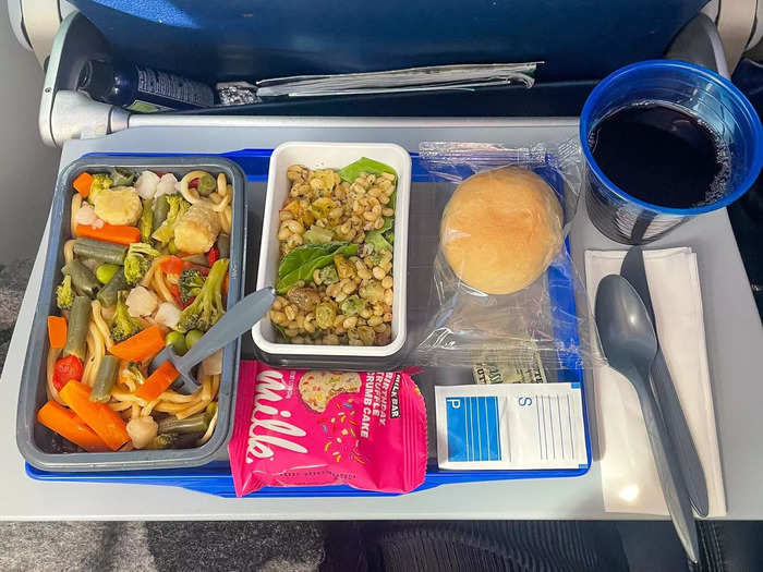 My economy tray table was barely large enough for my meal.