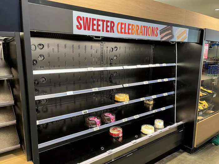 Some parts of the store, such as this cooler for cakes, were a little bare.