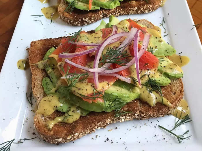 Her smoked-salmon tartine elevates basic avocado toast. 