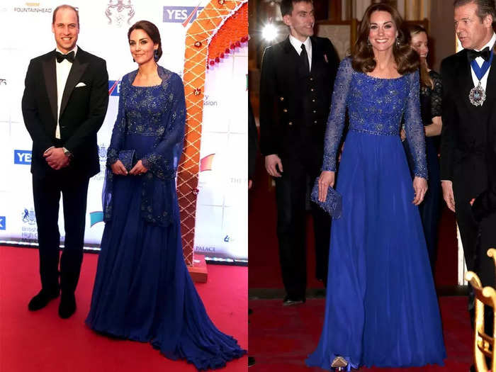 Kate wore a blue Jenny Packham ball gown in 2016 and 2020.